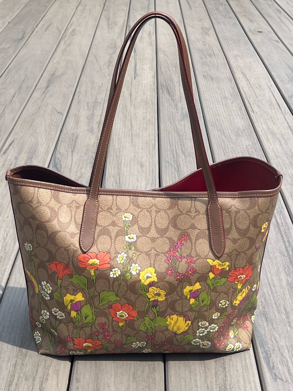 Coach; Large City Tote; Signature Brown Monogram; Multicolor Garden Floral Print - Picture 2 of 16